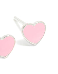Sterling Silver Pink Enamel Heart Stud Earrings - link has visual effect only