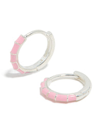 Sterling Silver Pink Enamel Bamboo Huggie Earrings - link has visual effect only