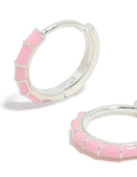 Sterling Silver Pink Enamel Bamboo Huggie Earrings - link has visual effect only