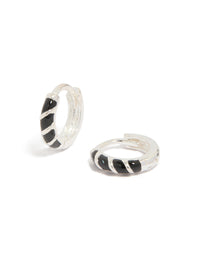 Sterling Silver Black Striped Enamel Huggie Earrings - link has visual effect only