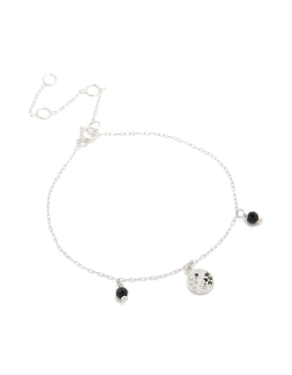 Sterling Silver Cubic Zirconia Yin & Yang Charm Bracelet