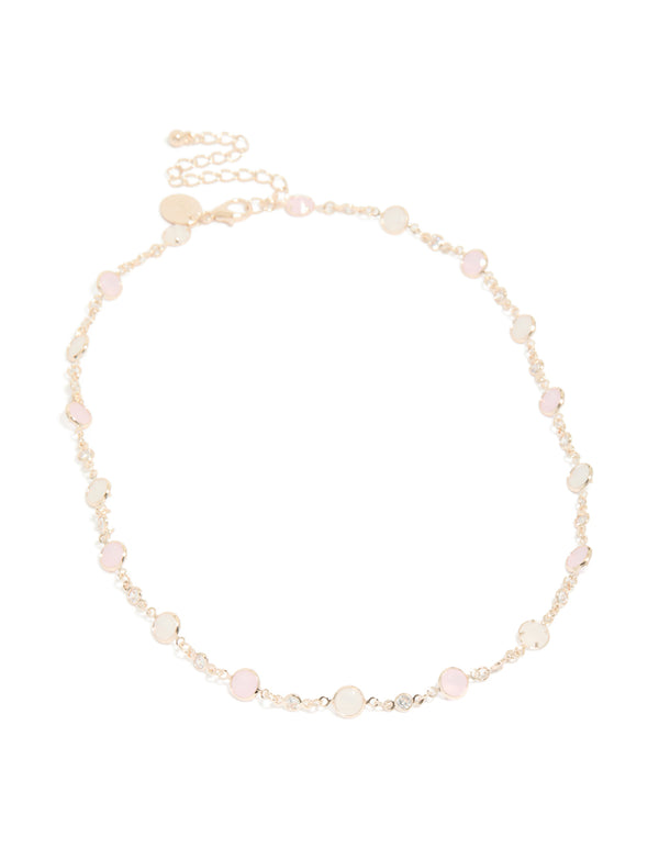 Rose Gold Plated Cubic Zirconia Circle Charms Necklace