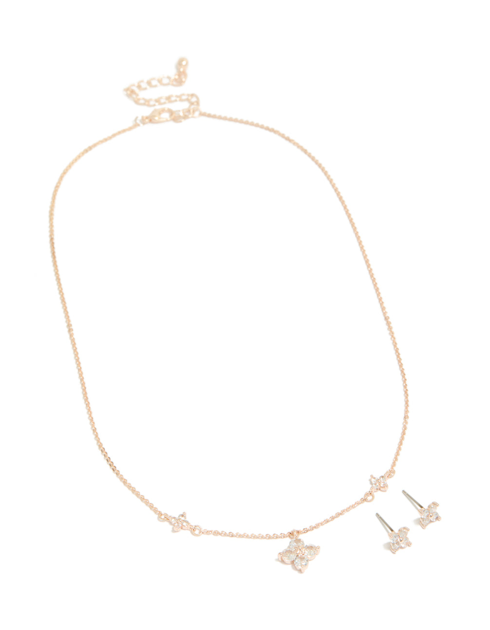 Rose Gold Plated Cubic Zirconia Cross Earrings & Necklace Set