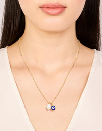 Gold Plated Brass Pearl & Evil Eye Pendant Necklace - link has visual effect only