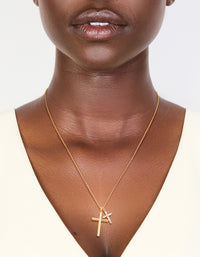 Gold Plated Brass Double Cubic Zirconia Cross Necklace - link has visual effect only
