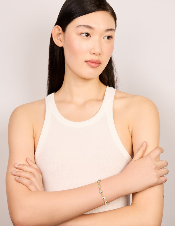 Gold Plated Brass Evil Eye Chain Bracelet