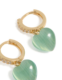 Gold Plated Cubic Zirconia Pave &  Green Heart Huggie Earrings - link has visual effect only