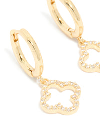 Gold Plated Cubic Zirconia Huggie Flower Drop Earrings - link has visual effect only