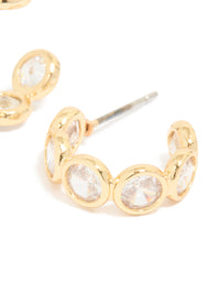 Gold Plated Cubic Zirconia Bezel Huggie Earrings - link has visual effect only