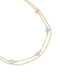 Gold Plated Pink & Blue Stones Layered Necklace - link has visual effect only