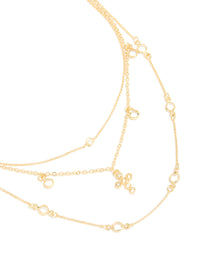Gold Plated Cubic Zirconia Bezel & Cross Layered Necklace - link has visual effect only