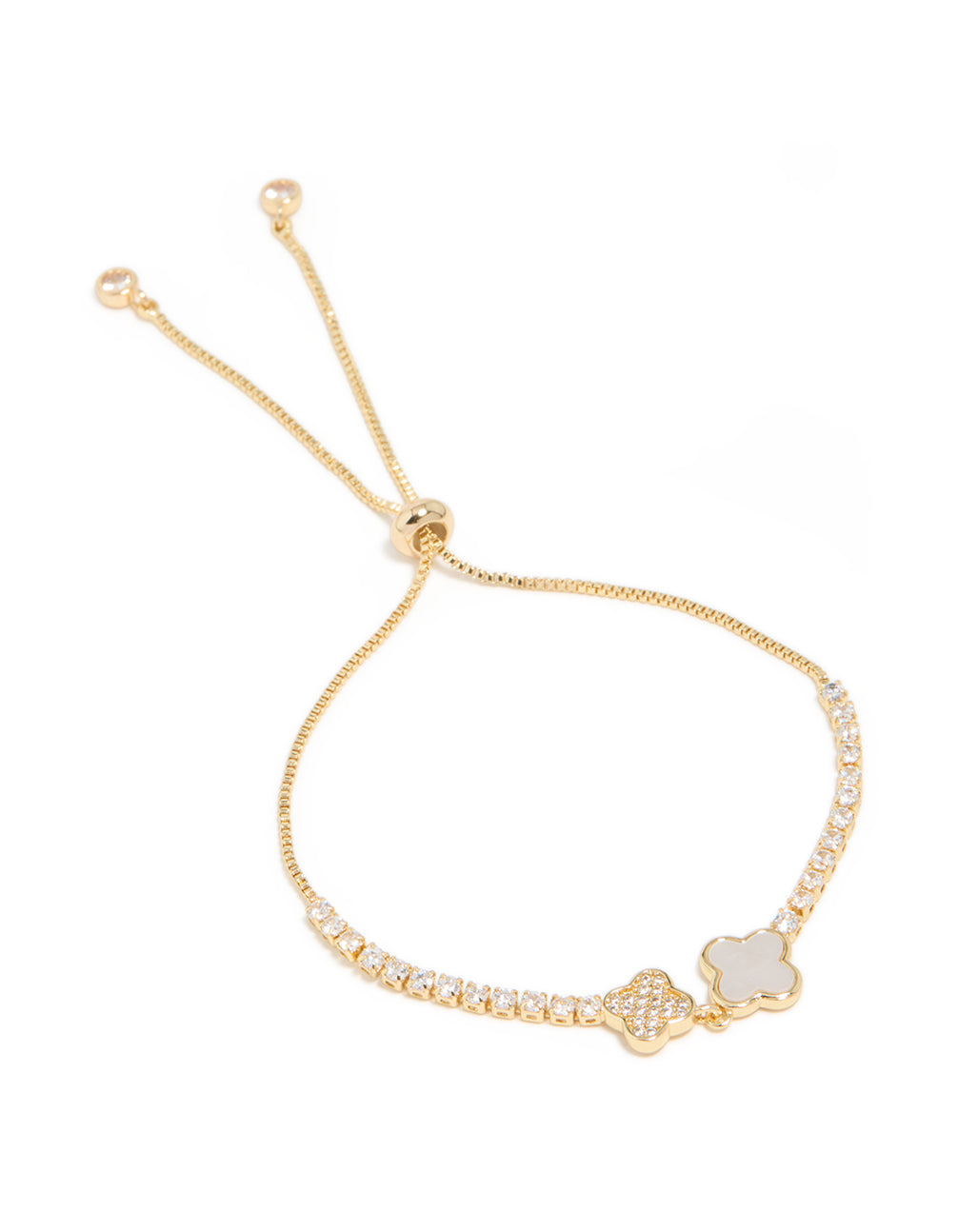 Gold Plated Cubic Zirconia Double Flower Toggle Bracelet