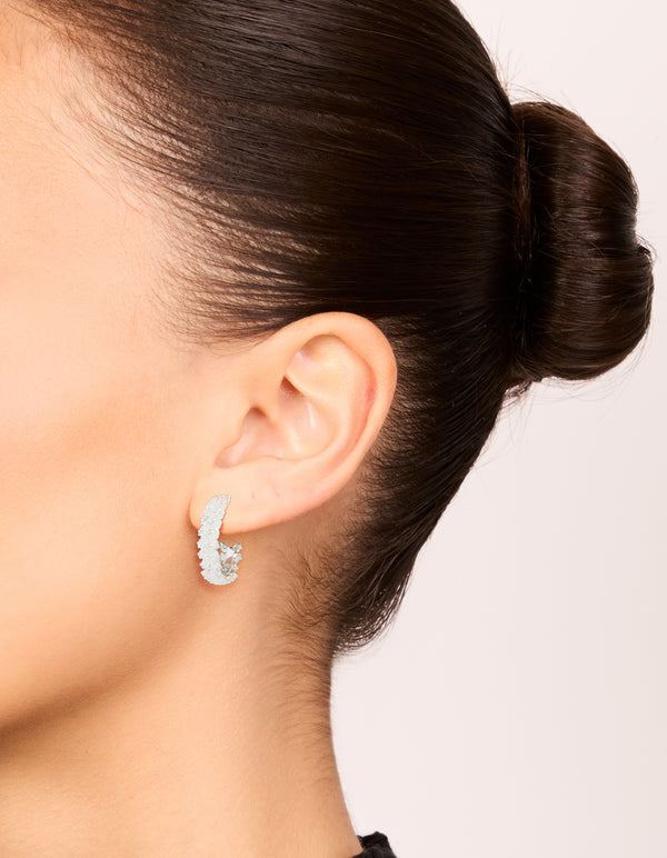 Silver Plated Cubic Zirconia Medium Leaf Hoop Earrings