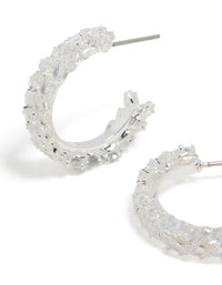 Silver Plated Cubic Zirconia Medium Leaf Hoop Earrings - link has visual effect only