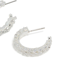 Silver Plated Cubic Zirconia Medium Leaf Hoop Earrings - link has visual effect only