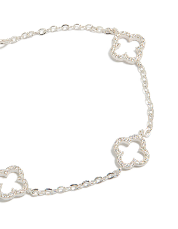 Silver Plated Cubic Zirconia Outline Flower Bracelet