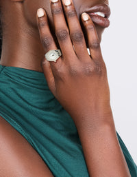 Showcasing a silver diamante face watch ring crafted from stainless steel with white details and statement styling on finger view - link has visual effect only