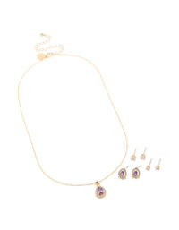 Gold Purple Cubic Zirconia Necklace & Earrings Set - link has visual effect only