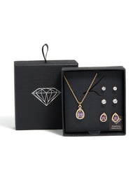 Gold Purple Cubic Zirconia Necklace & Earrings Set - link has visual effect only