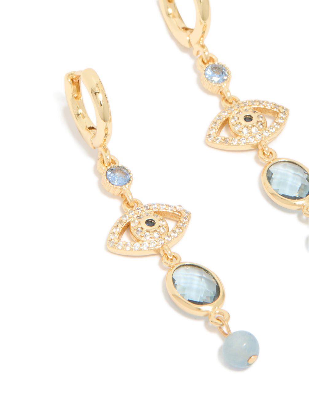 Gold Plated Blue Evil Eye Cubic Zirconia Drop Earrings