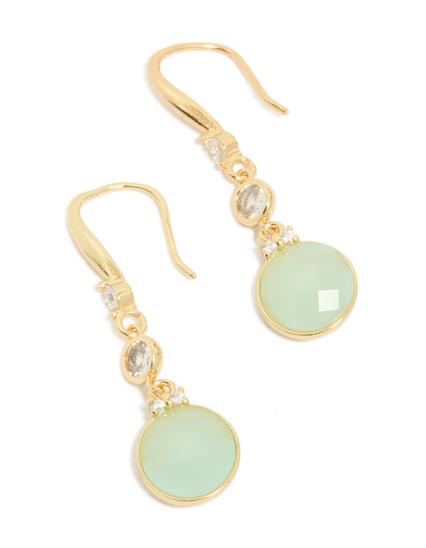 Gold Plated Plated  Blue Cubic Zirconia Circle Drop Earrings