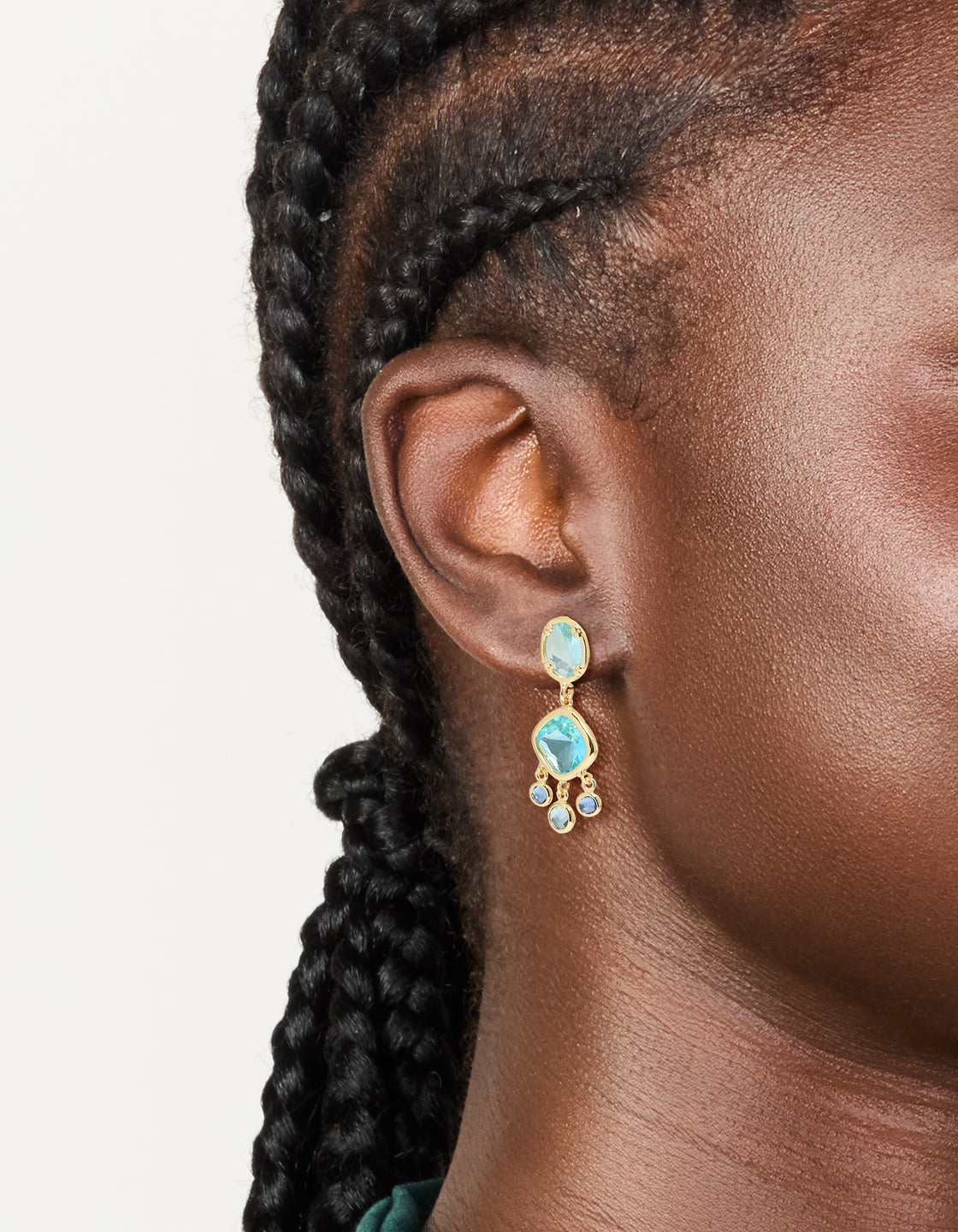 Gold Plated & Blue Cubic Zirconia Stud Drop Earrings