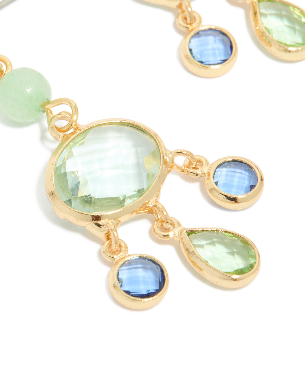 Gold Plated Green & Blue Cubic Zirconia Drop Earrings