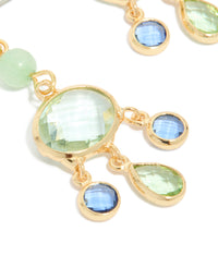 Gold Plated Green & Blue Cubic Zirconia Drop Earrings - link has visual effect only