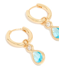 Gold Plated Blue Cubic Zirconia Teardrop Huggie  Earrings - link has visual effect only