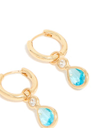 Gold Plated Blue Cubic Zirconia Teardrop Huggie  Earrings - link has visual effect only