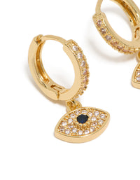 Gold Plated Cubic Zirconia Evil Eye Huggie Drop Earrings - link has visual effect only