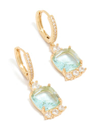 Gold Plated Blue Square Cubic Zirconia Huggie Earrings - link has visual effect only