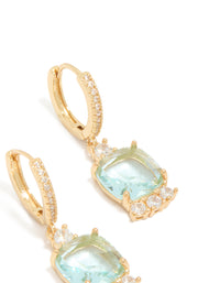 Gold Plated Blue Square Cubic Zirconia Huggie Earrings - link has visual effect only