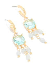 Gold Plated Blue Cubic Zirconia & Stones Square Drop Detail Earrings - link has visual effect only