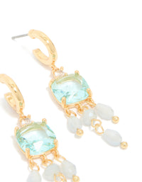 Gold Plated Blue Cubic Zirconia & Stones Square Drop Detail Earrings - link has visual effect only