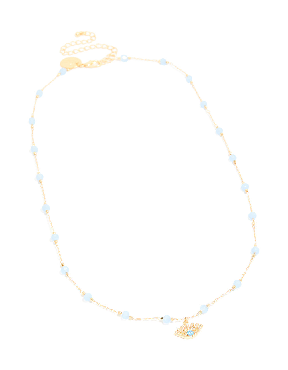 Gold Plated Blue Beaded & Evil Eye Pendant Necklace
