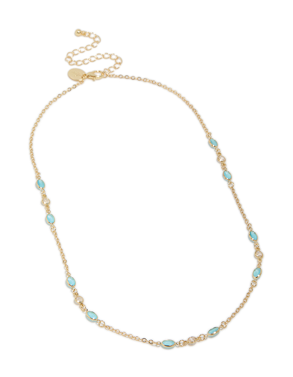 Gold Plated Blue Cubic Zirconia Oval Stone Necklace