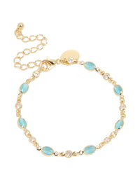 Gold Plated Blue & Clear Cubic Zirconia Oval Bracelet - link has visual effect only