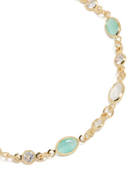 Gold Plated Clear & Blue Cubic Zirconia Oval Bracelet - link has visual effect only