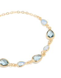 Gold Plated Deep Blue Cubic Zirconias  Large Toggle Bracelet - link has visual effect only