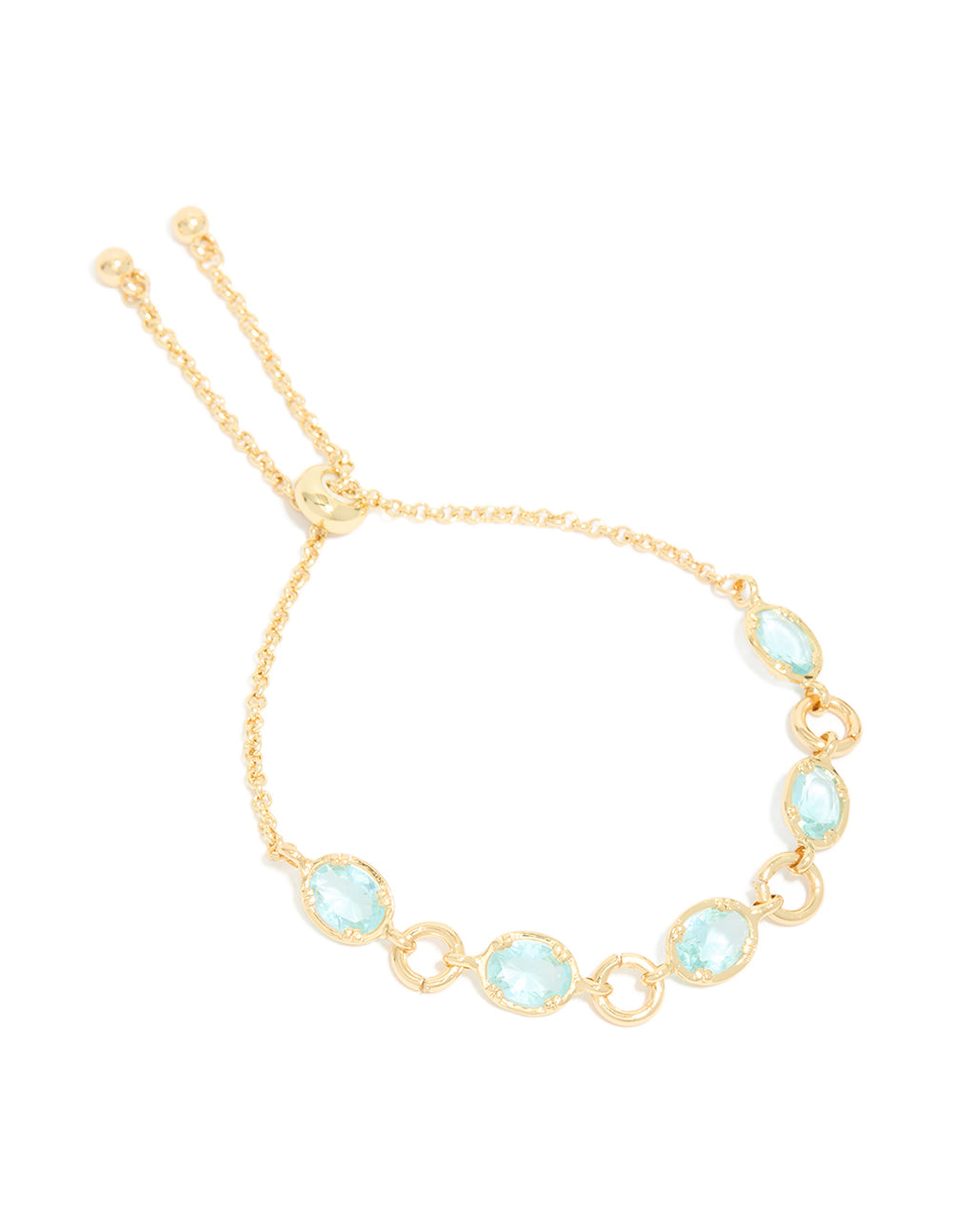 Gold Plated Aqua Cubic Zirconia Large Toggle Bracelet