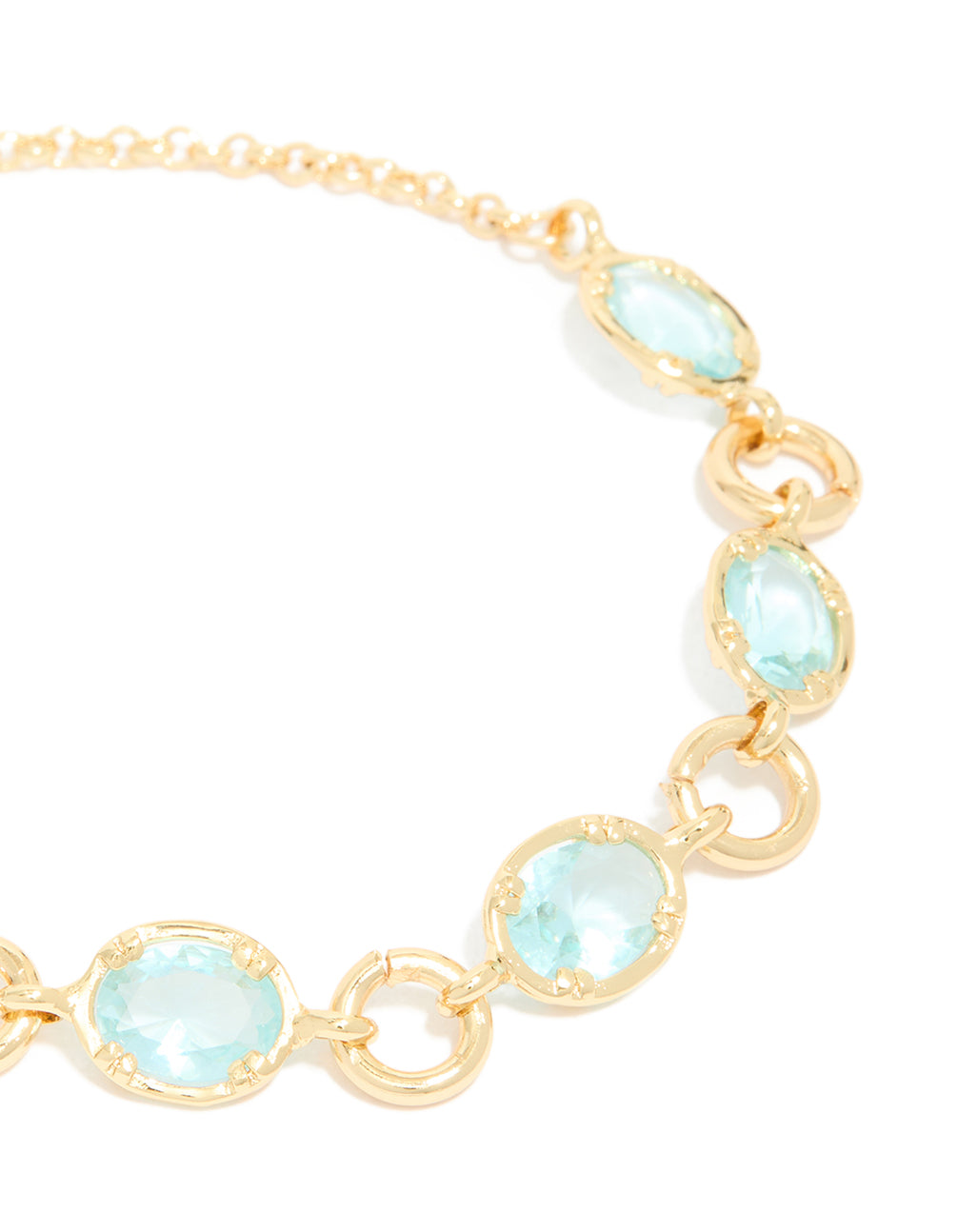 Gold Plated Aqua Cubic Zirconia Large Toggle Bracelet