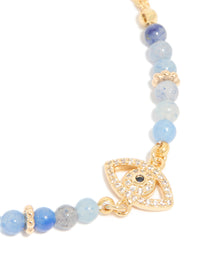 Gold Plated Blue Cubic Zirconia Evil Eye & Blue Beaded Toggle Bracelet - link has visual effect only