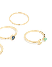 Gold Plated Blue Cubic Zirconia Celestial Rings 5 -Pack - link has visual effect only