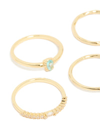Featuring gold plated crystal cubic zirconia stackable rings in aqua lavender and clear stones, close up view - link has visual effect only