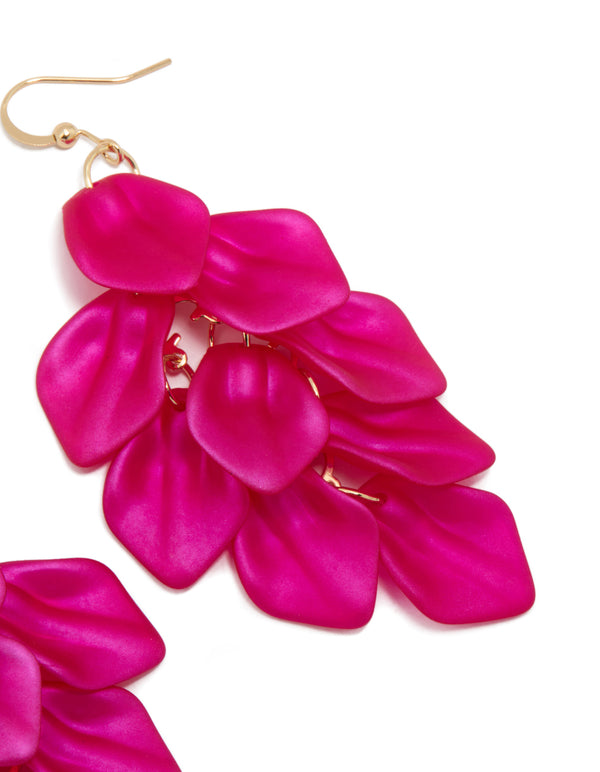 Fuchsia Pink Coated Metal Petal Drop Earrings