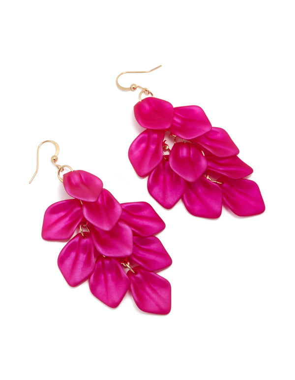 Fuchsia Pink Coated Metal Petal Drop Earrings