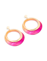 Gold Two Tone Pink Shell Open Disc Drop Earrings - link has visual effect only