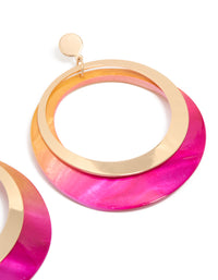 Gold Two Tone Pink Shell Open Disc Drop Earrings - link has visual effect only