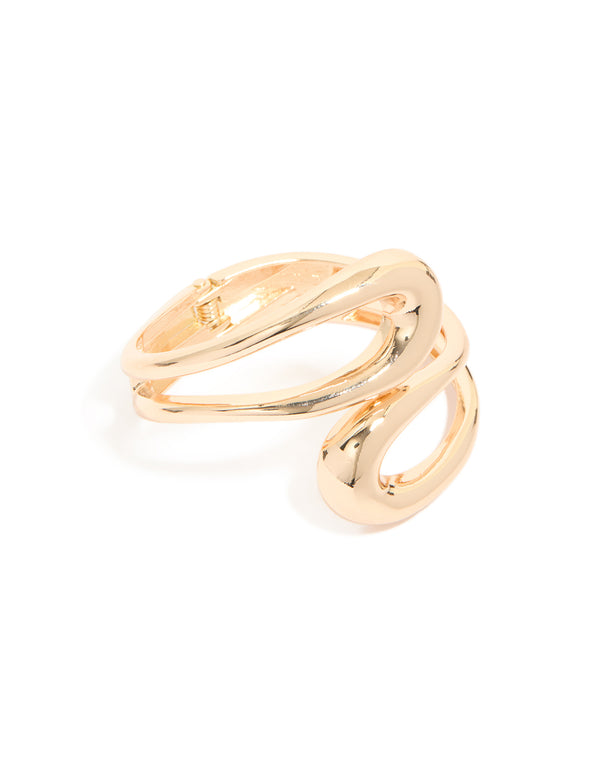 Discover the gold wrapped loop hinged bangle front view